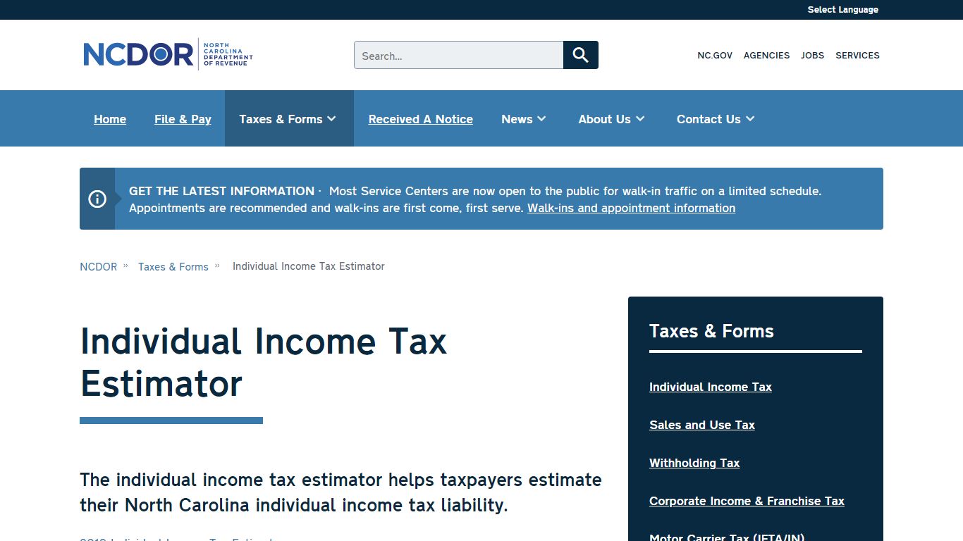 Individual Income Tax Estimator | NCDOR