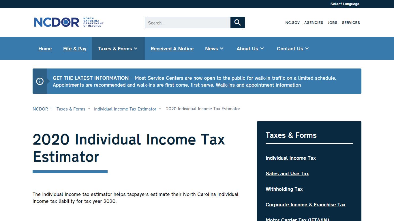 2020 Individual Income Tax Estimator | NCDOR